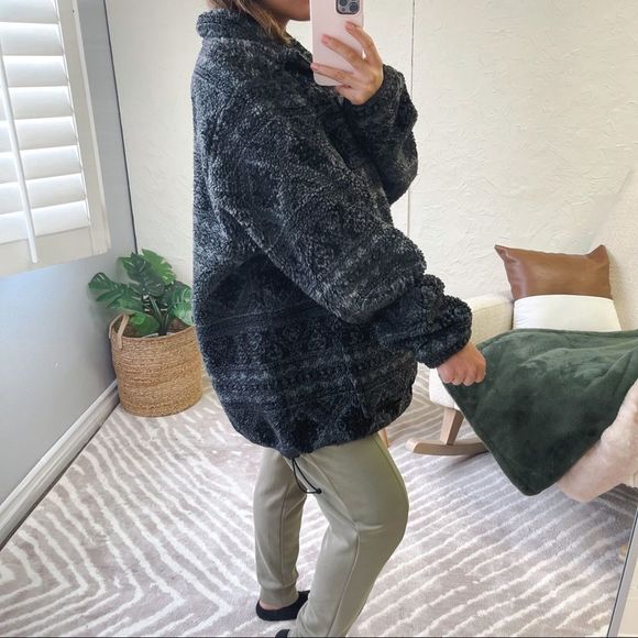 Woolrich Sweater Mens Size XL Rare Aztec Sherpa Fuzzy 1/4 Zip Pullover Gray - Picture 3 of 14